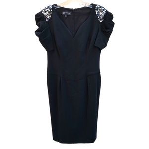 Jones New York Black Beaded Sequin Pleated Sleeve Dress Size 8